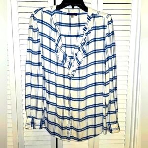 Simply Styled Women's L Ruffle Neck Plaid Flannel Shirt